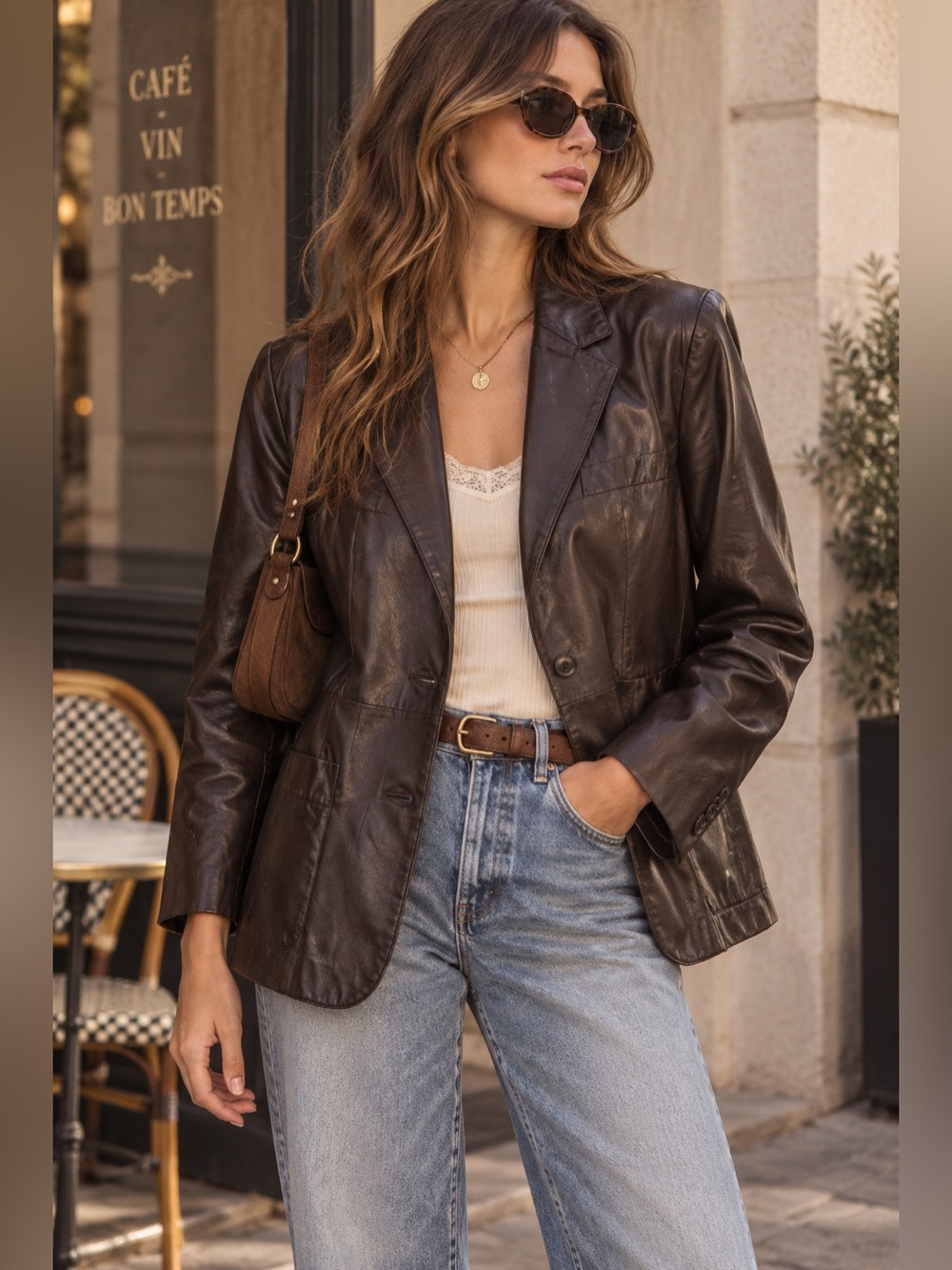 Vintage City Streets Brown Nappa Leather Blazer Jacket Women’s Size 12